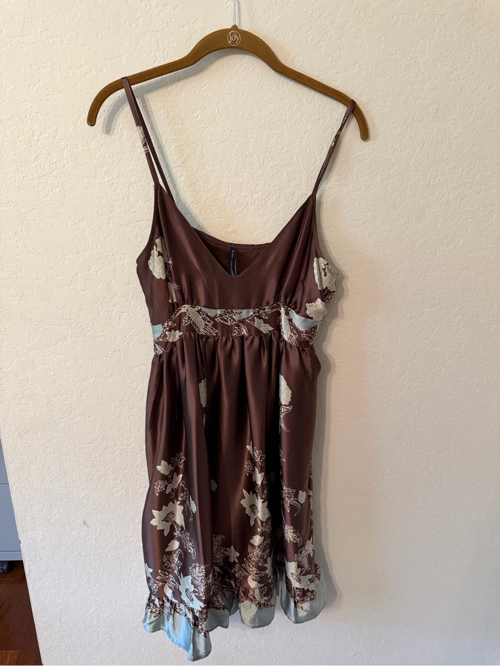 KAS DESIGNS Y2K VINTAGE Silk Floral Slip Dress - Brown & Cream